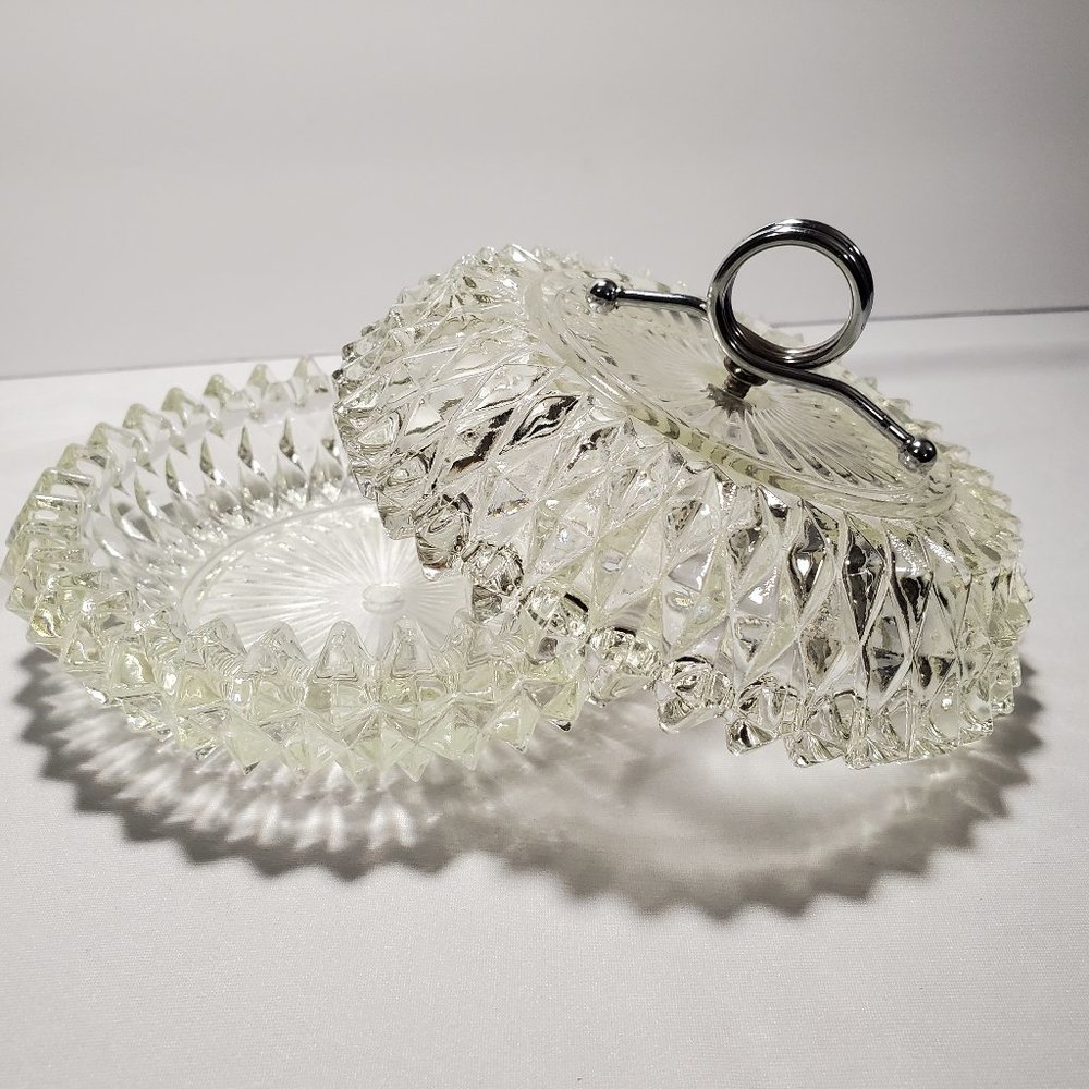 Heavy Clear Glass Covered Vanity Dish